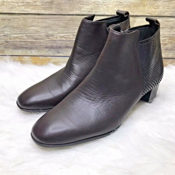 Munro Alix Bootie Ankle Heel Brown Leather Snake Print Womens Size 6W Wi… - Picture 5 of 9